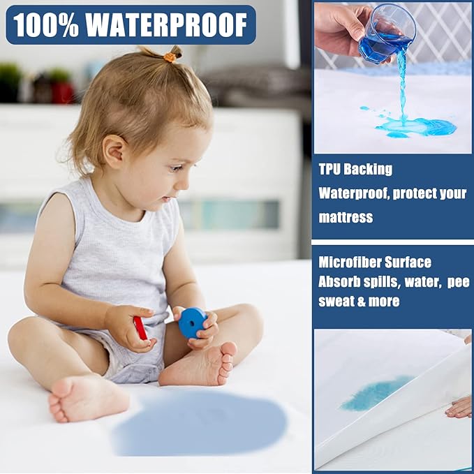 Waterproof Mattress Protector Queen Size, Breathable Mattress Cover, Fitted Deep Pocket Mattress Pad Cover Stretches up to 21 Inches, Soft Noiseless Bed Cover