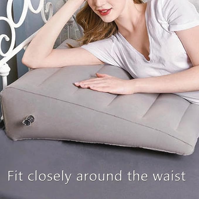 QISHENG - Inflatable Wedge Pillow, Lightweight Portable & Washable Travel Wedge Pillow for Sleeping, Reading, Camping, Back Pain Relief, Post-Surgery, Snoring and Leg Support (Grey)