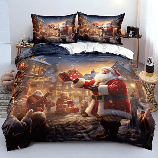 Christmas Duvet Cover Bedding Sets King Size for Kids Girls Teens, Christmas Petal Country Bedding Décor, 1 Duvet Cover and 2 Pillow Shams - 104x90 inches