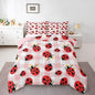Cartoon Ladybug Bedding Set Queen Size Rustic Pink Plaid Comforter Set for Kids Teens Room Decor Cute Dasiy Flower Duvet Insert Geometric Polka Dots Down Comforter Set,3Pcs