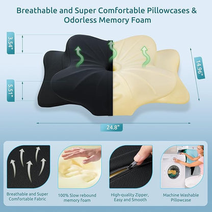 DONAMA Cervical Pillow for Neck and Shoulder,Contour Memory Foam Pillow,Ergonomic Neck Support Pillow for Side Back Stomach Sleepers with Pillowcase-King Size