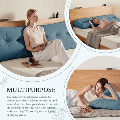 Headboard Pillow King, Large Triangular Wedge Headboard Pillow for Reading and Resting, Backrest Positioning Support Pillow with Removable Cover (Light Blue)