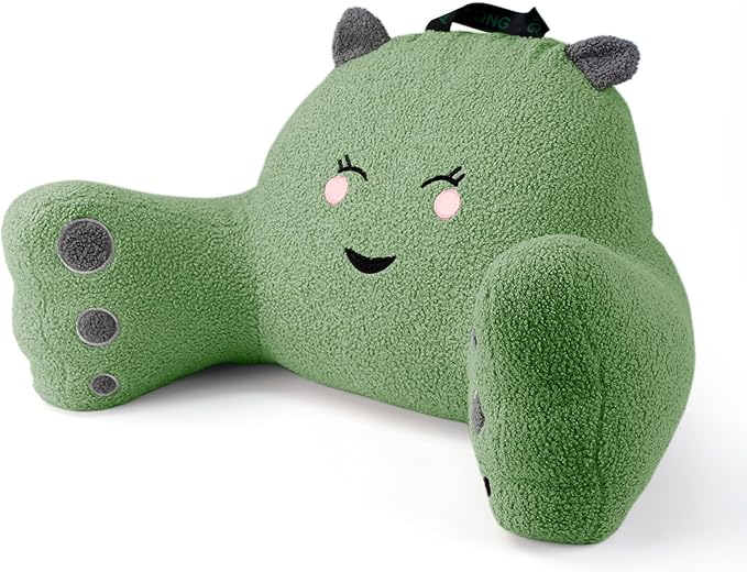 Reading Pillow for Sitting in Bed Couch Teens/Adult, Back Rest Pillow for Sitting Up in Bed with Shredded Memory Foam, Includes Arms and Washable Cover (Green)