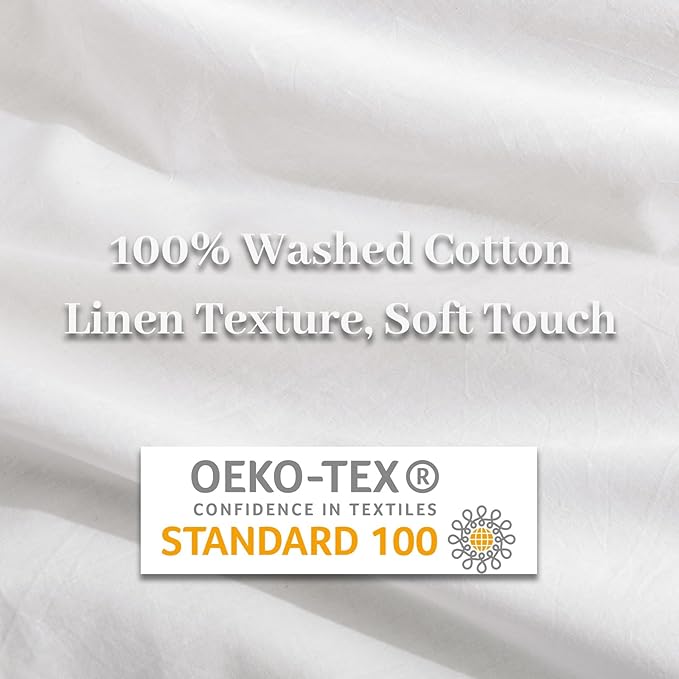 NEXHOME PRO Cotton Duvet Cover Set King Size Linen Feel White Organic Natural 100% Washed Cotton Duvet Cover Set 3 Pieces Bedding Set with Zipper Closure, Lightweight and Breathable (No Comforter)