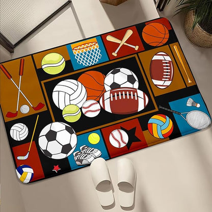 Sports Rugs for Boys Bedroom - Basketball Rug for Boys Bedroom Kids Carpet Sports Theme Basketball, Soccer, Baseball Carpet for Living Room Floor Mat Welcome Mat, 2x3 Feet