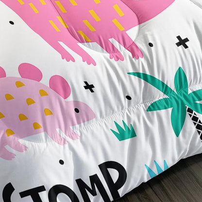 Axolotl Girls Bedding Cartoon Dinosaur Comforter Set Queen Size,Cute Dinosaur Bedding Set for Girls Teens Kids Boys Adults Room Decor,Kids Comforter Set All Season,1 Quilt 2 Pillow Cases,White