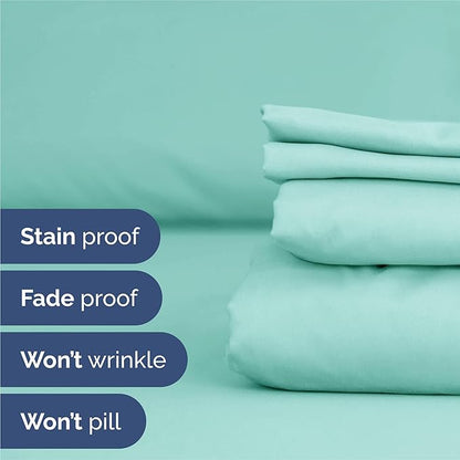 Split King 7 Piece Sheet Set - Comfy Breathable & Cooling - Soft Hotel Luxury Bedding Set with 8-16 Inch Deep Pockets - 1 Flat & 2 Fitted Sheet & 4 Pillowcases - Wrinkle Free & Easy Care - Spa Blue