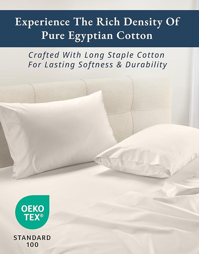 LANE LINEN Luxury 100% Egyptian Cotton Sheets Queen Size Bed Set, Eo Friendly Oeko-Tex Certified No Pill Fade Resistant Fully Elasticized Machine Washable Cotton Cooling Bed Sheet -Sea Salt