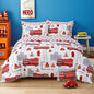 Mooreeke Kids Twin Comforter Sets for Boys 6 Pieces Fire Truck White Bedding Set for Teens Soft Microfiber Kids Bed in A Bag with Comforter, Sheet Set, Shams and Decorative Toy Pillow All Season