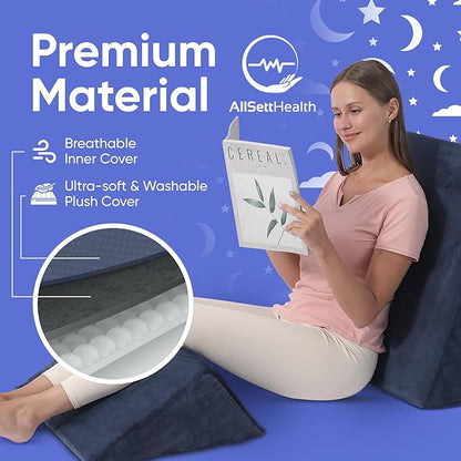 AllSett Health Bed Wedge Pillow – 2 Separate Memory Foam Incline Cushions, System for Legs, Knees and Back Support Pillow