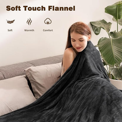 Electric Blanket King with Dual Control-100x90 Soft Double-Sided Flannel Heating Blanket, 9 Heat Levels & 10 Hours Timer Heated Throw, Machine Washable, Gift for Mom Dad - Black