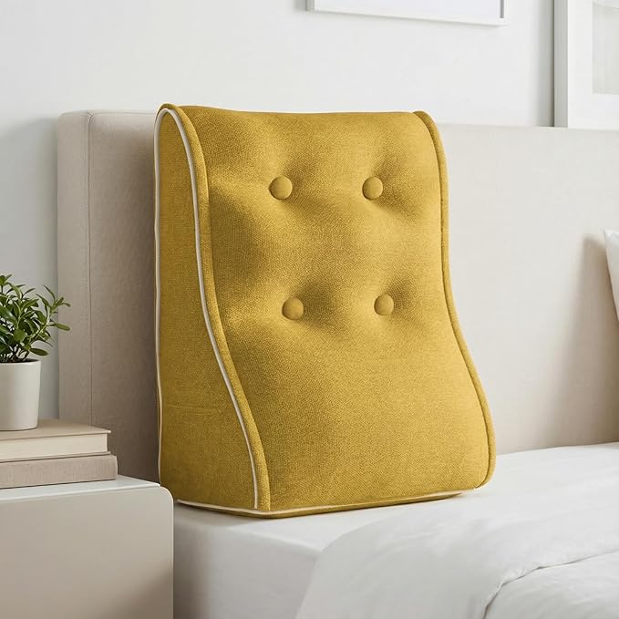 Daneey Reading Pillow for Bed Adult, Back Support Pillow for Bed, Sit Up Pillow Backrest Yellow, 20 * 9 * 22IN