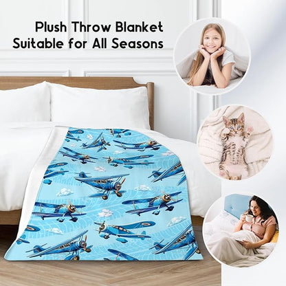 Blanket for Kids Airplane Gifts for Boys - Soft Warm Fleece Small Throws for Toddler (30"x40")