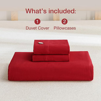 JELLYMONI Cotton Duvet Cover Full Size - Crimson Red Comforter Cover with Button 100% Washed Cotton 3PCS Breathable Soft Solid Bedding Set Duvet Cover 80×90in & 2 Pillowcases (NO Comforter)