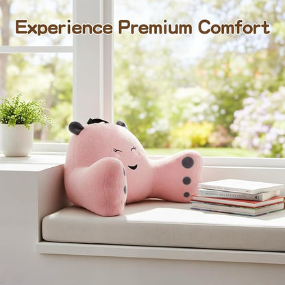 Reading Pillow for Sitting in Bed Couch Teens/Adult, Back Rest Pillow for Sitting Up in Bed with Shredded Memory Foam, Includes Arms and Washable Cover (Pink)