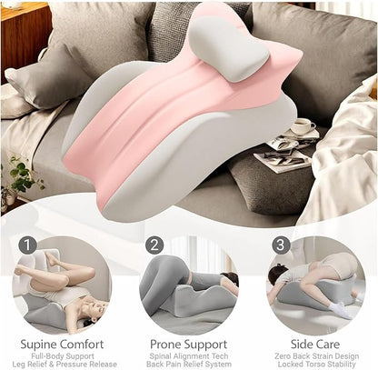 Double-use Pillow Memory Foam Ergonomic Wedge Pillow and Reading Pillow– Support for Butt Cushion Neck, Back & Legs – Ideal for Sleeping, Reading, Removable Washable Cover