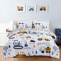 Holawakaka Trucks Tractors Cars Boys 5-Piece Bedding Comforter Sheet Set,Twin Size Cartoon Construction Car Excavator Print Kids Bed in A Bag, Excavator Mixer Truck Printed Bed Sets (White Twin)