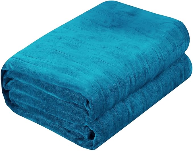 Electric Heated Blanket Queen Size 84"x 90",Dual Control Super Cozy Soft Flannel with 5 Heat Levels &10 Hours Auto Off, Home Office Use & Machine Washable, Teal/Blue Green