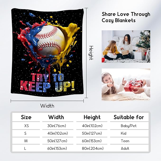 Baseball Blanket, Baseball Gifts for Kids Boys Men, Sport Throw Blankets for Adults Team Player, Soft Flannel Throws Gift Home Decor (Colorful, 60x80 Inch)