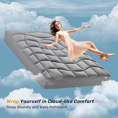 Unikome Full Mattress Pad Waterproof, Eco-Friendly Ergonomic Quilted Fitted Full Mattress Topper for Guest Room, Apartments, Noiseless and Machine Washable (Grey, 54x75)