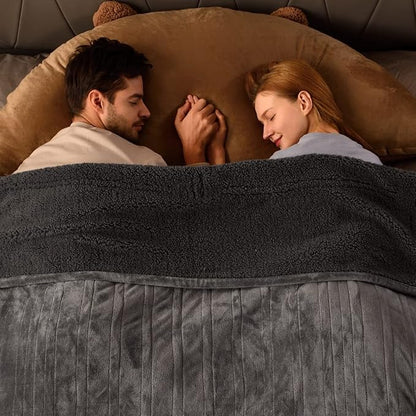 Bearhug Electric Blanket Queen Size 84" x 90", Dual Controllers Grey Heated Blanket, Velvet & Sherpa, 10-Heating Level & 1-12H Auto Off, Over-Heat Protect, ETL, Machine Washable