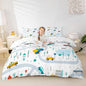 Cartoon Truck Duvet Cover Sets King Size,Boys Road Traffic Themed Comforter Cover Car Vehicle Transport Bedding Set 3pcs for Kids Teens Room Decor,Watercolor Tree White Quilt Cover,2 Pillowcases
