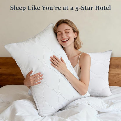 COZSINOOR Queen Size Bed Pillows Set of 2 - Cooling Down Alternative Pillows, Hotel-Quality Fluffy Microfiber Fill for Side, Back & Stomach Sleepers, Breathable & Skin-Friendly