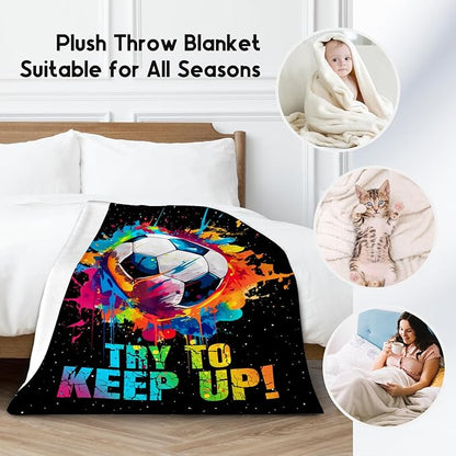 Soccer Gifts for Boys, Soccer Blanket Gift for Sport Lovers, Flannel Throw Blankets for Kids Girls Teens, Sports Decorations for Room Team Player (Colorful, 40x50 Inch)