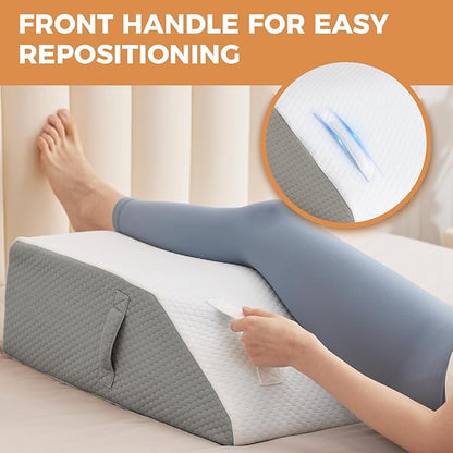Leg Pillow Elevation Blood Circulation, Leg Elevation Pillows for After Surgery, Swelling, Leg Elevating Pillows with Cover and Handle, Leg Pillow for Pain Relief, 23.6×16.8×8 Inch, White/Grey
