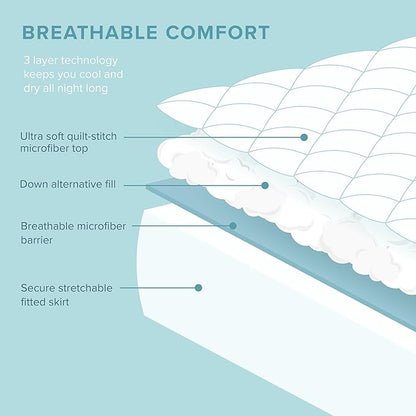 Bare Home Quilted Fitted Mattress Pad (Full Extra Long) - Cooling Mattress Cover - Easily Washable - Elastic Fitted Cover for Mattress - Stretch-to-Fit up to 15 Inches Deep (Full XL)