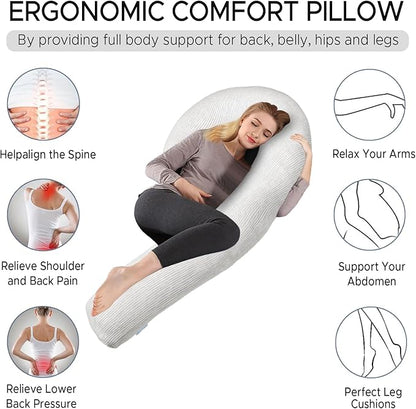 Body Pillow for Adults - Soft Long Bed Pillows Insert for Sleeping - Shredded Memory Foam & Removable Washable Cover - Swan Shaped Pregnancy Side Sleeper Pillow 49 Inch (Grey)