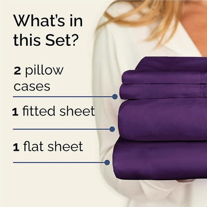 Twin XL 4 Piece Sheet Set - Comfy Breathable & Cooling - Ultra-Soft Hotel Luxury Bedding Set with 8-16 Inch Deep Pockets - 1 Flat & 1 Fitted Sheet & 2 Pillowcases - Wrinkle Free & Easy Care - Purple