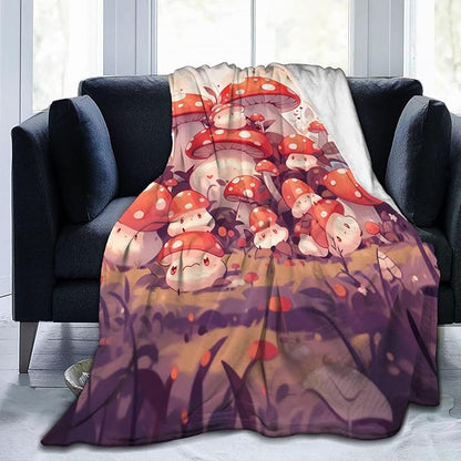 Cute Cartoon Mushroom Blanket Gifts Weed Flannel Throw Blankets for Home Decor Couch Bed Sofa Soft Fuzzy Lightweight for All Season 60x50 Inches