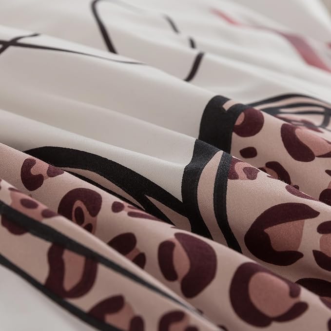 Caressma Heart Print Comforter Set Twin, Lips Print Love Teens Romantic Comforter Sets for Girls, Red and Leopard Sexy Heart Pattern Bedding Comforter Set for Valentine's Day