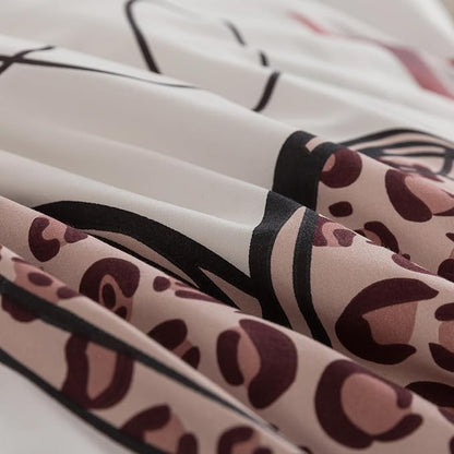 Caressma Heart Print Comforter Set Queen Size, Lips Print Love Teens Romantic Comforter Set for Girls, Red and Leopard Sexy Heart Pattern Bedding Comforter Set for Valentine's Day