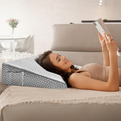 Wedge Pillow 7.5" Bed Wedge After Surgery, Back Pain Relief, Memory Foam Pillow Triangle Incline Wedge for Back Support, Leg Elevation（Light Grey）