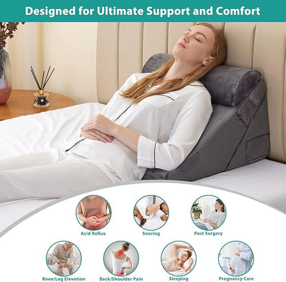 Bedluxe 3Pcs Orthopedic Bed Wedge Pillow Set, Foam Wedge Pillow Post Surgery for Back, Leg and Knee Support, Adjustable 9&12 Inch Folding Triangle Pillow for Sleeping, Acid Reflux, Snoring, Velvet
