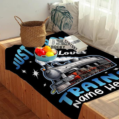 Boy Who Loves Trains Blanket Custom Train Blankets for Boys Men Flannel Cozy Quilt Gift for Train Lovers for Beding Sofa Couch-40x30 Inches