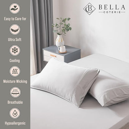 Bella Coterie | Luxury Bamboo Viscose Queen Size Pillowcase Set | 100% Organically Grown | Ultra Soft | Cooling | 2 Pcs [Grey Mist]
