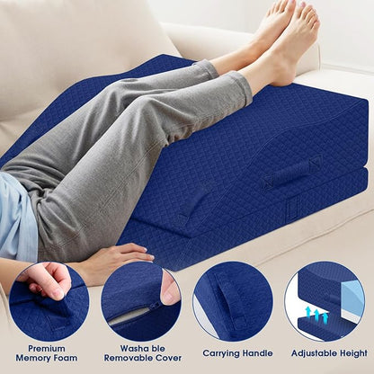 Elevation Pillows for Leg After Surgery, Memory Foam Adjustable Wedge Pillow for Injury or Rest, Ankle Pillow for Sleeping Blood Circulation Blue/Double Leg