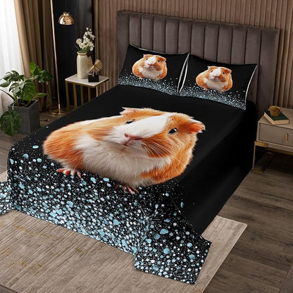 Erosebridal Guinea Pig Bedspread Twin Size, 3D Animal Quilt Set Guinea Pig Mouse Themed Bedding Set for Kids Teen Girls Boys Bedroom Decoration, Wildlife Coverlet Set