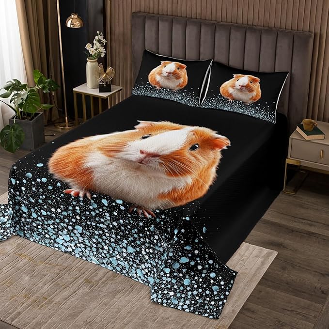Erosebridal Guinea Pig Bedspread Queen Size, 3D Animal Quilt Set Guinea Pig Mouse Themed Bedding Set for Kids Teen Girls Boys Bedroom Decoration, Wildlife Coverlet Set