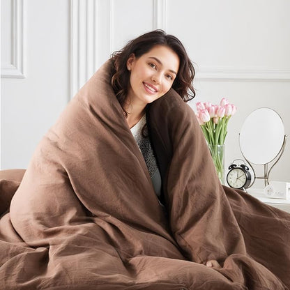 NEXHOME PRO Duvet Cover Set 100% Washed Cotton Oversized King 120"x98" Linen Feel Textured Organic Natural 3 Pieces Bedding Set Mocha Brown with Zipper Closure, Breathable(No Comforter)