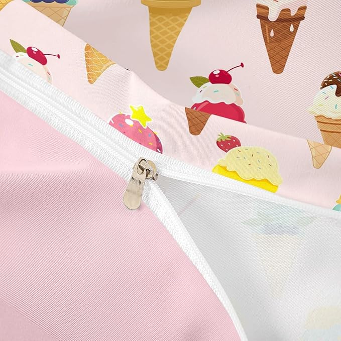 Castle Fairy Ice Cream Comforter Cover Twin Pink Cool Bedding Set Children Favorite Duvet Cover for Boys Girls Bedspread Cover 2pcs (1 Duvet Cover +1 Pillowcases),Multi 7