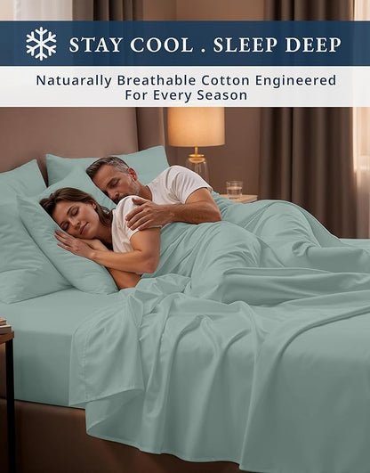 LANE LINEN 100% Egyptian Cotton King Size Deep Pocket Sheet Sets, Soft & Comfy No Pill Fade Resistant Natural Cooling Mercerized Cotton King Size Sheets Set 15" Deep Pocket - Jadeite