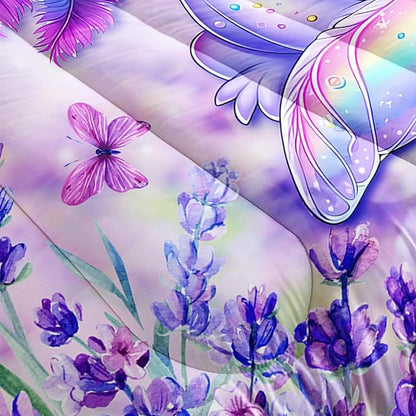 Cute Axolotl Comforter Sets Queen Size,Blooming Lavender Butterfly Printed Bedding Set for Kids Girls Room Decor,Cartoon Ocean Animal Themed Comforter Sets with 2 Pillowcases.