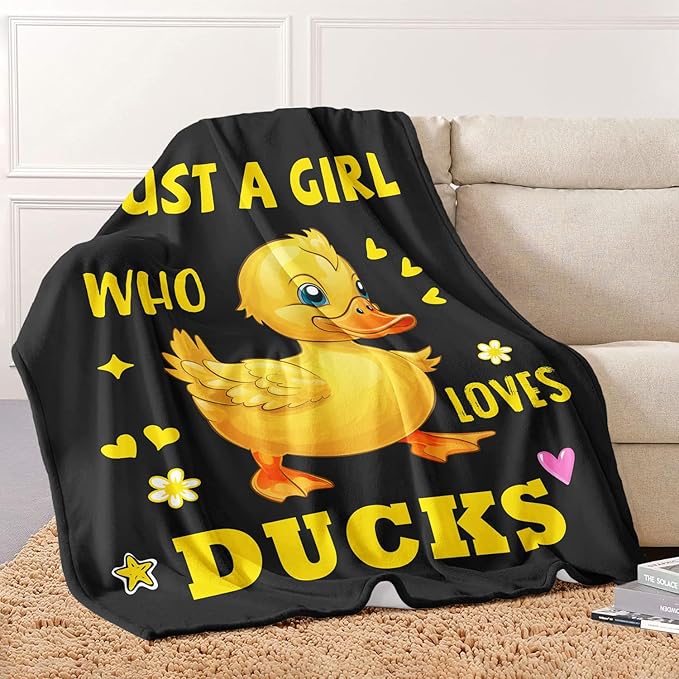 Duck Lover Blanket, Just A Girl Who Loves Ducks Blanket, Soft Warm Cozy Fleece Throw, Gifts for Girls Women Kids, 50"x60", Black