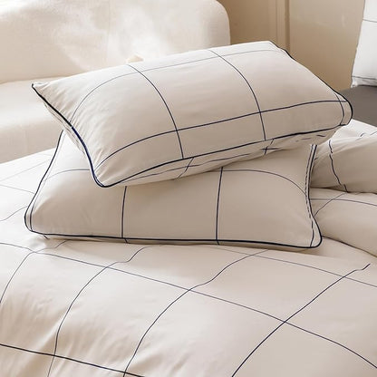 Wellboo Plaid Comforter Set - California King Blue White Grid Checkered Bedding - Cal King for Women & Men - Soft Preppy Geometric Gingham Bed