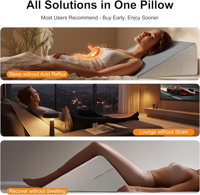 [2025 New 7.5" Memory Foam Wedge Pillow for Sleep Apnea, Sleeping, Acid Reflux Relief, Snoring, Dual Sided Cooling & Warm Fabric Triangle Pillow Wedge for After Surgery, Back, Leg - Gray