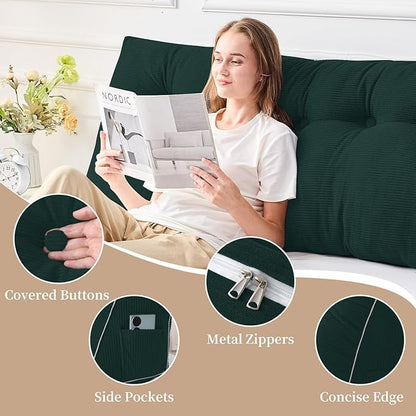 Sasttie Headboard Pillow Twin/Twin XL, Wedge Pillow Headboard for Dorm, Triangular Daybed Backrest Cushion for Sitting or Reading in Bed, with Removable Washable Cover, Green